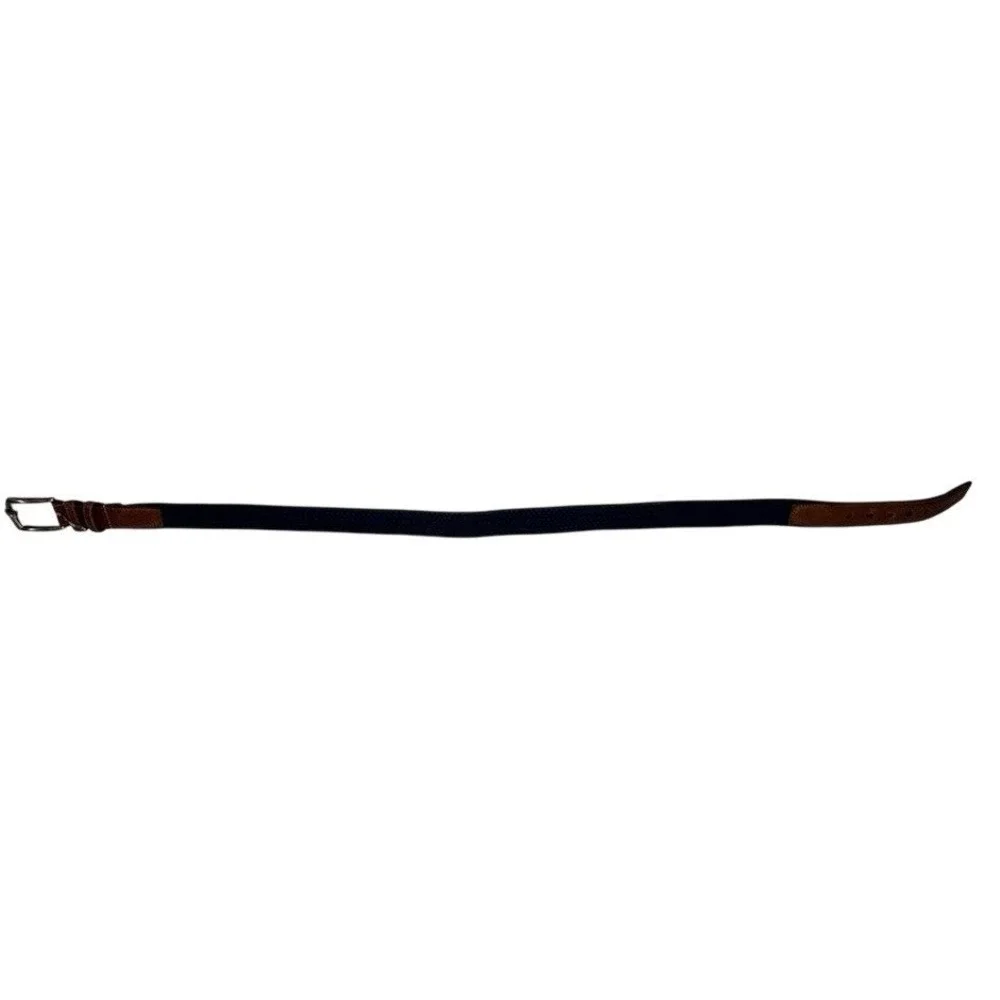 Torino USA Brown Heavy Full Grain Leather Blue Paracord Stretch Woven Belt‎ 38